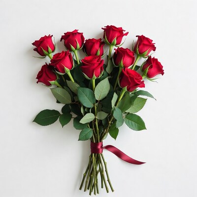 Red Roses Bouquet Tied with Ribbon
