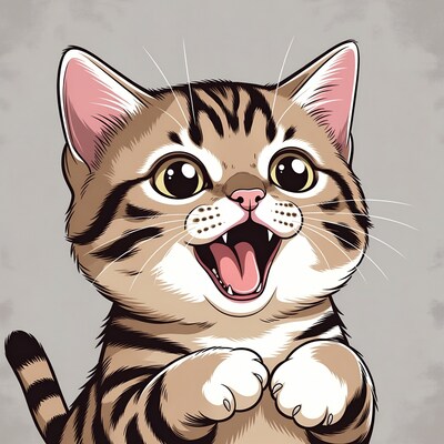 Cute tabby kitten yawning widely