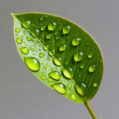 Green leaf with water droplets