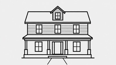 Line drawing of house with porch