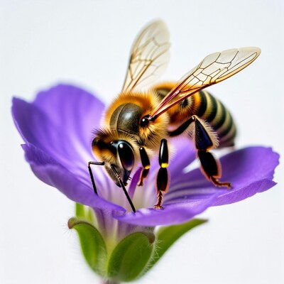 Honey Bee Pollinating Purple Flower