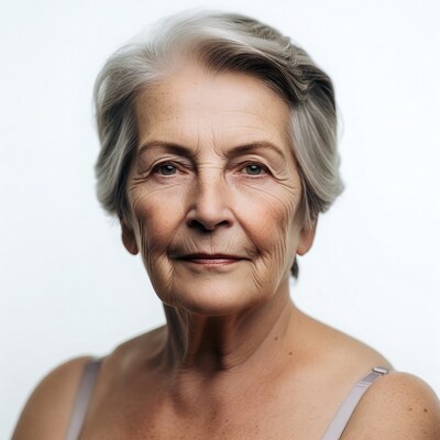 Elderly woman with gray hair