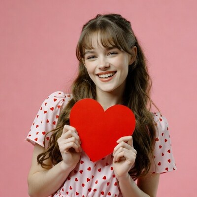Girl holding red heart