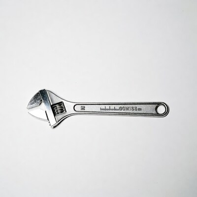 Silver adjustable wrench on white background