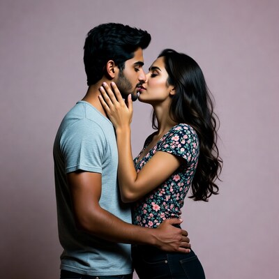 Indian couple kissing passionately