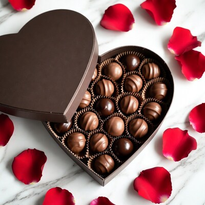 Heart Box of Chocolates with Red Roses