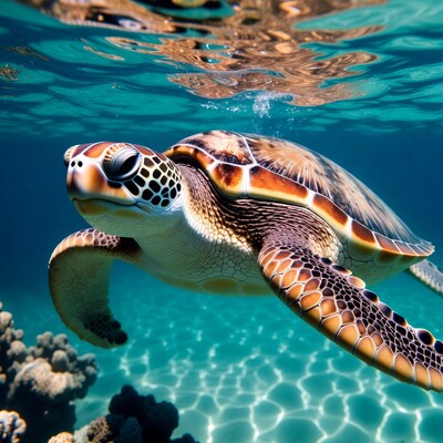 Sea Turtle Swimming Underwater