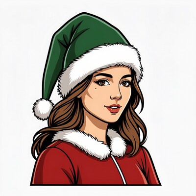 Woman in green elf hat illustration