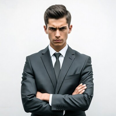 Young man in suit with arms crossed