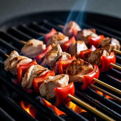 Chicken and Pepper Skewers Grilling