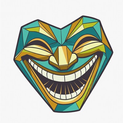 Geometric Tiki Mask Laughing
