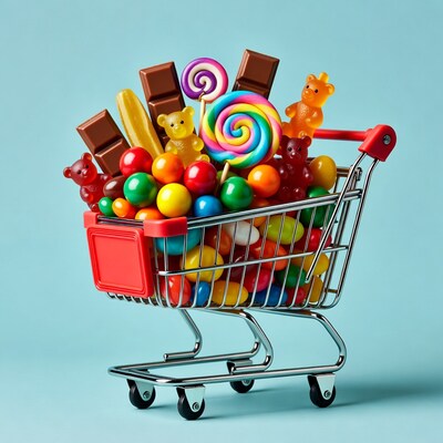 Shopping Cart Overflowing with Candy