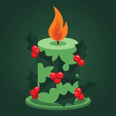 Holly Christmas Candle Burning