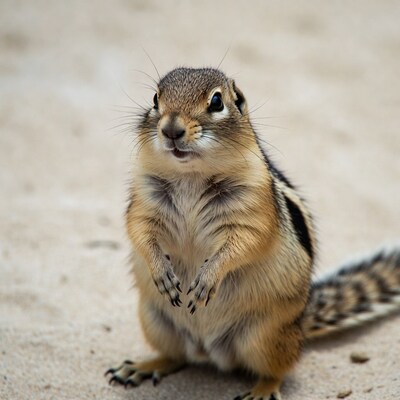 Cute ground squirrel standing on sand