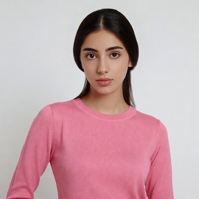 Woman in pink sweater
