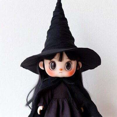 Cute girl witch doll in black hat