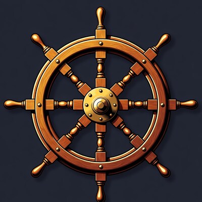 Wooden Ship Steering Wheel Illustration