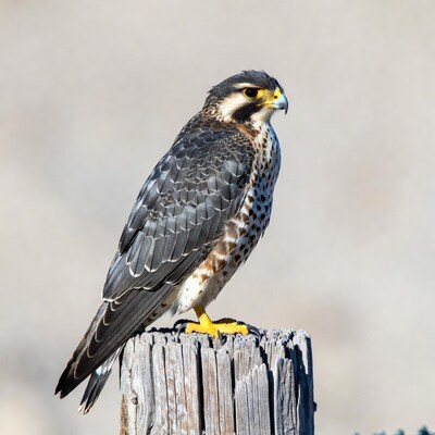 Peregrine Falcon Perched on Post