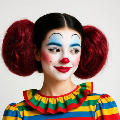 Asian woman in clown makeup