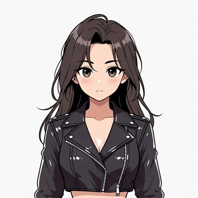 Anime girl in black leather jacket