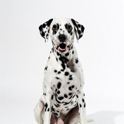 Dalmatian dog sitting with open mouth