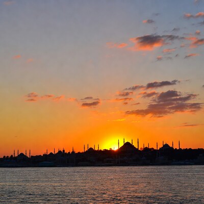 Sunset over Istanbul Mosques Silhouette