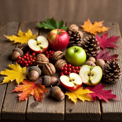 Autumn Fall Leaves Apples Acorns Pinecones