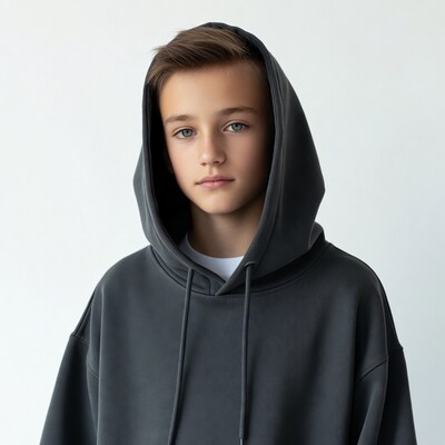 Boy in gray hoodie
