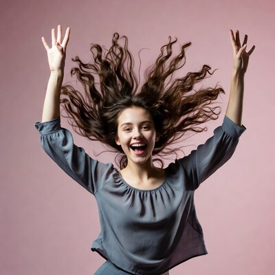 Young woman jumping with arms raised