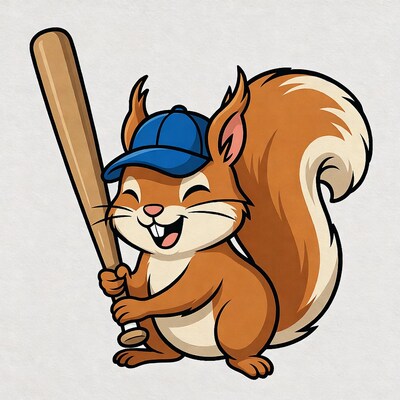 Cartoon squirrel holding baseball bat