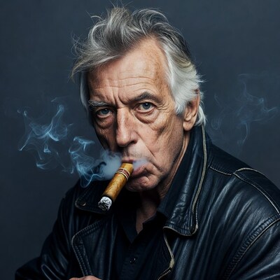 Elderly man smoking cigar
