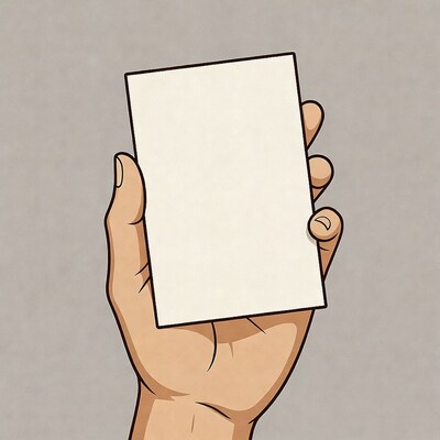 Hand holding blank white card