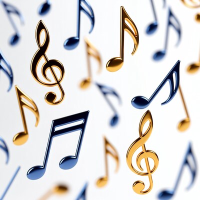 Floating Blue and Gold Music Notes