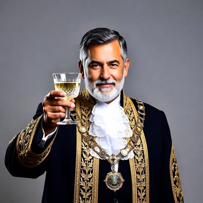 Elderly man toasting with wine glass