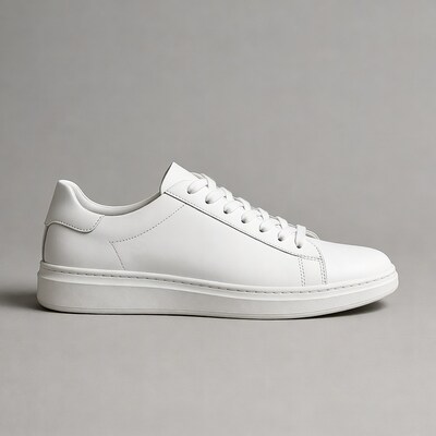 White Platform Sneakers on Gray Background