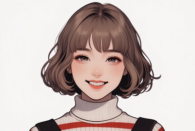 Smiling Asian girl with bob haircut