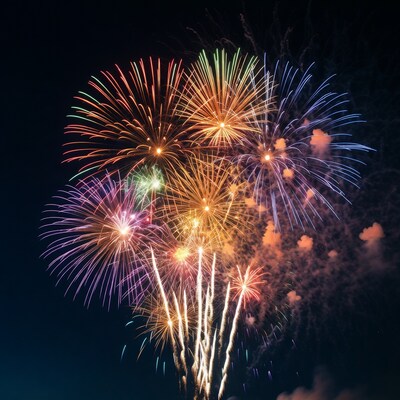 Colorful Fireworks Exploding at Night