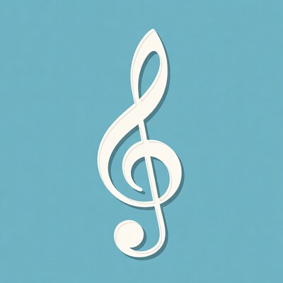 White Treble Clef on Blue Background