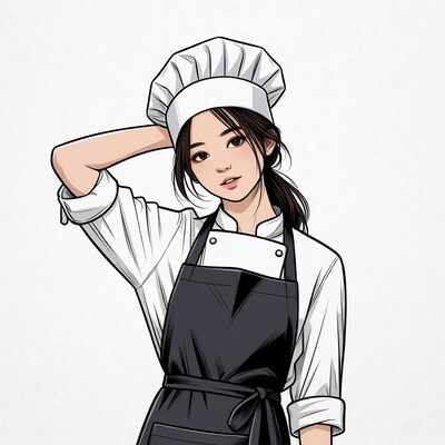 Asian woman chef in uniform