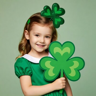 Girl holding shamrock with green headband