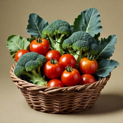 Basket of Broccoli and Tomatoes