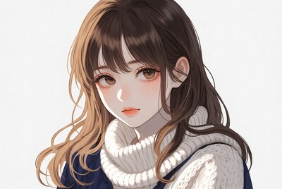 Anime girl in turtleneck sweater