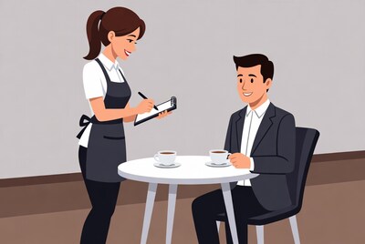 Waitress taking order from businessman