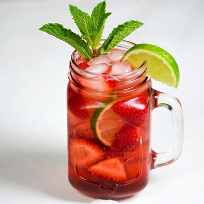 Strawberry Lime Mint Drink in Mason Jar