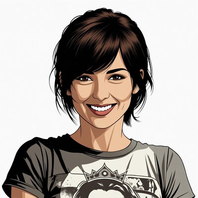 Smiling Asian woman in graphic tee