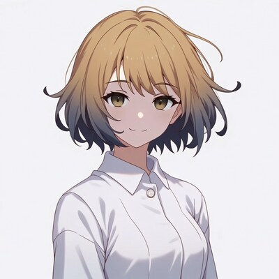Anime girl with gradient hair smiling