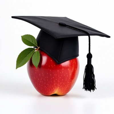 Graduation Cap on Red Apple