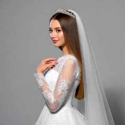 Bride in lace gown with tiara