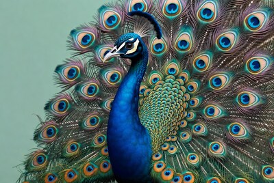 Peacock displaying vibrant tail feathers