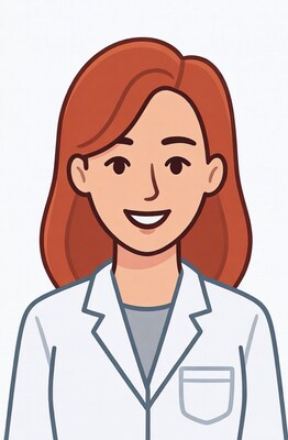 Smiling redhead woman in lab coat